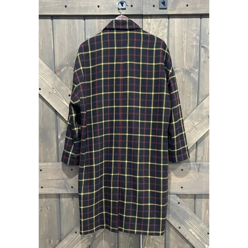 Zara Man Black Red‎ Yellow Wool Plaid Oversized Long Coat Office Modern Size M